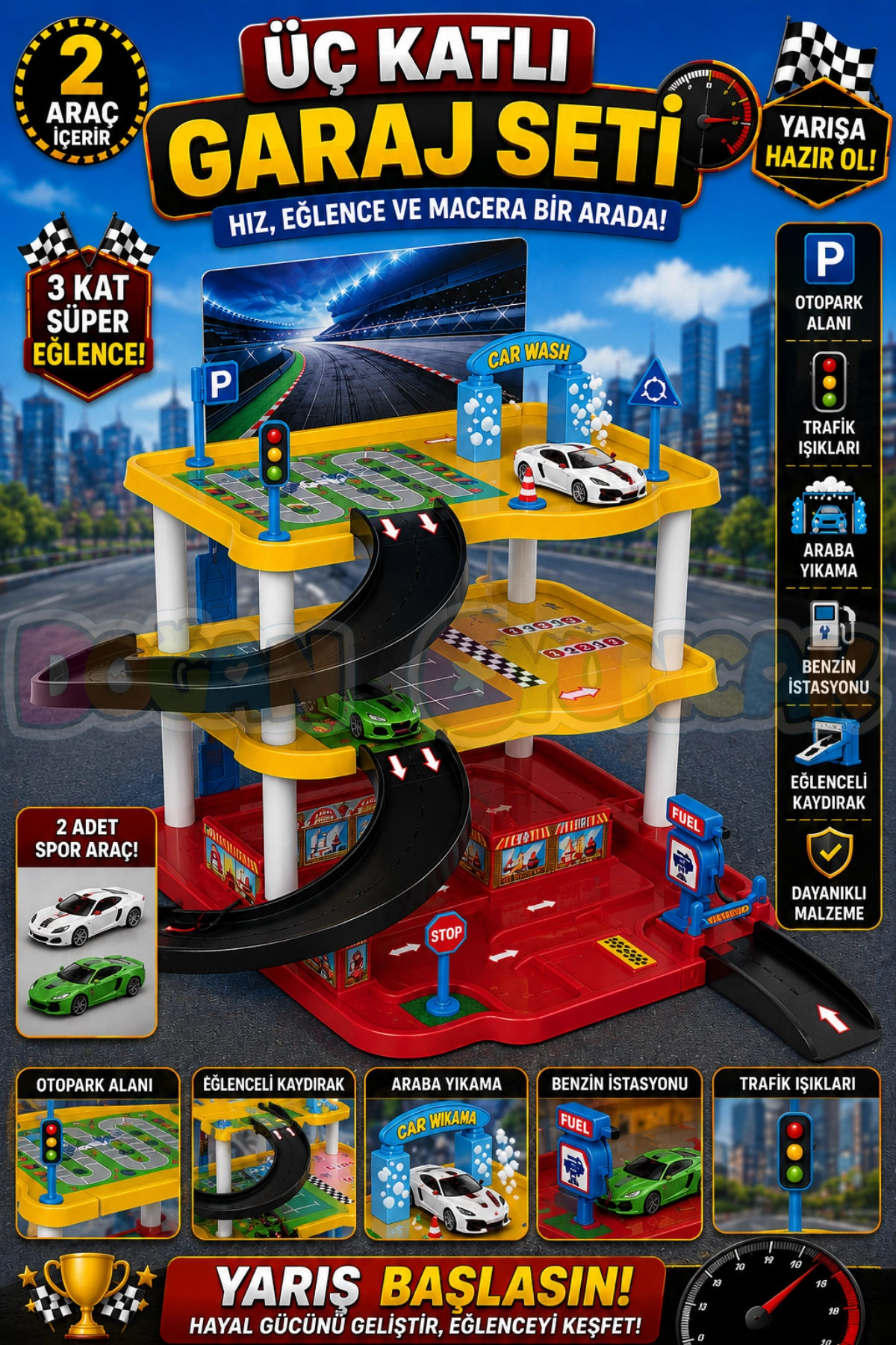 3 Tier Garage Playset - Parking Set - Car Set - Hotwheels Set - Station