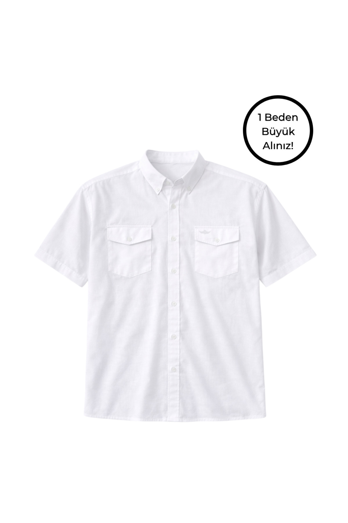 BattalModa Erkek Büyük Beden Beyaz Çift Cepli Kısa Kollu Gömlek 3XL-4XL-5XL-6XL-7XL-8XL görsel 4