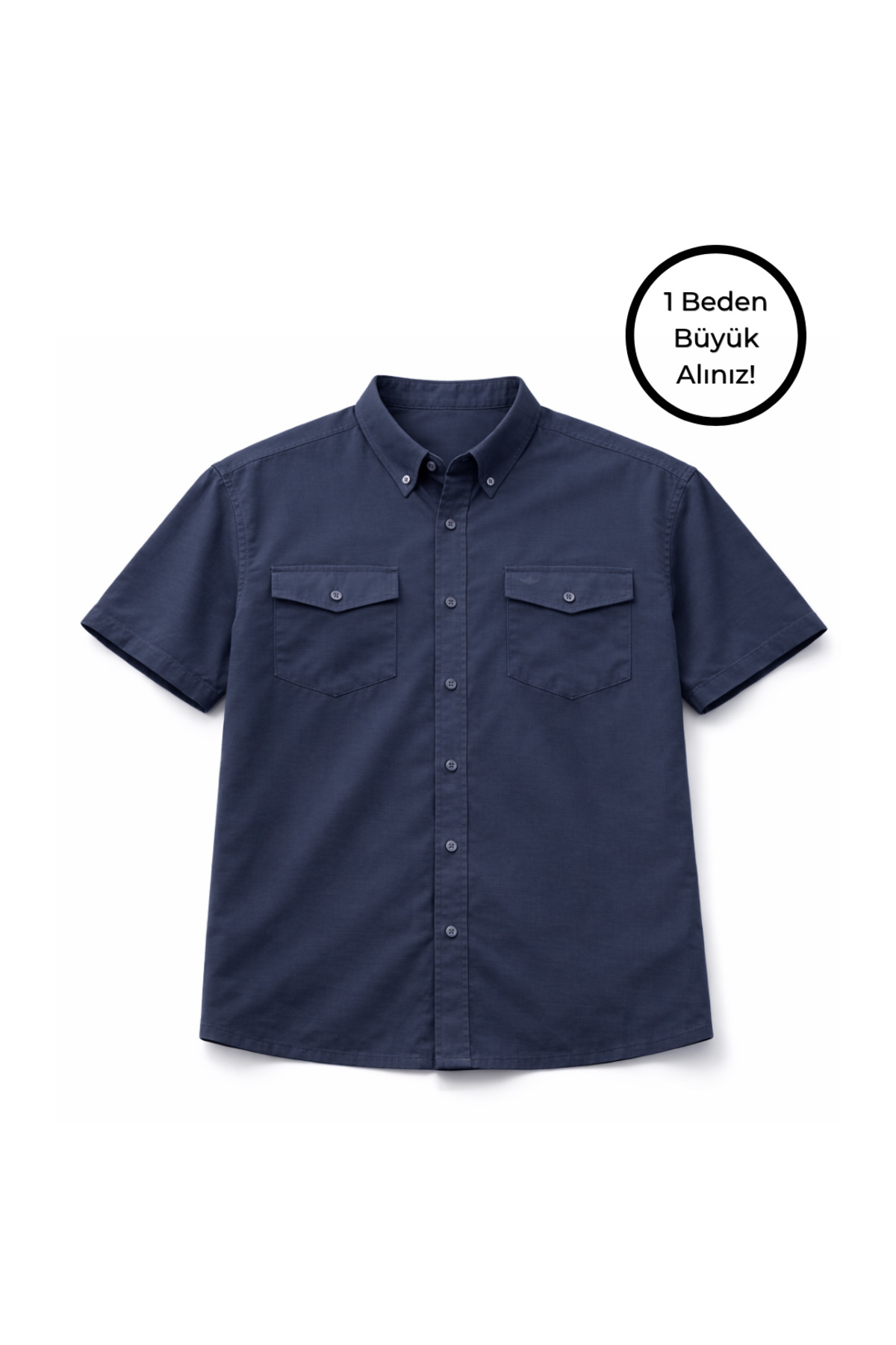 BattalModa Erkek Büyük Beden Lacivert Çift Cepli Kısa Kollu Gömlek 3XL-4XL-5XL-6XL-7XL-8XL görsel 4