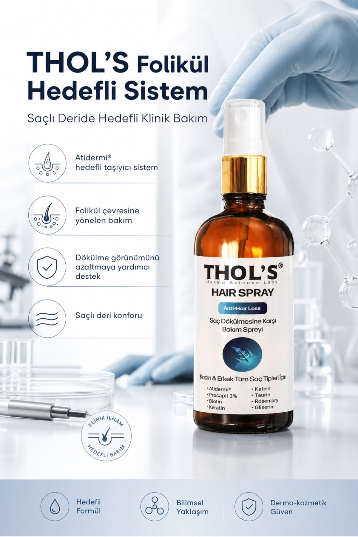 THOL'S TB13 HAIR SPRAY ANTI-HAIR LOSS SAÇ DÖKÜLMESİNE KARŞI BAKIM SPREYİ - 50 ML — Saç Dökülmesine Karşı Bakım Spreyi — تصویر 3 از 6