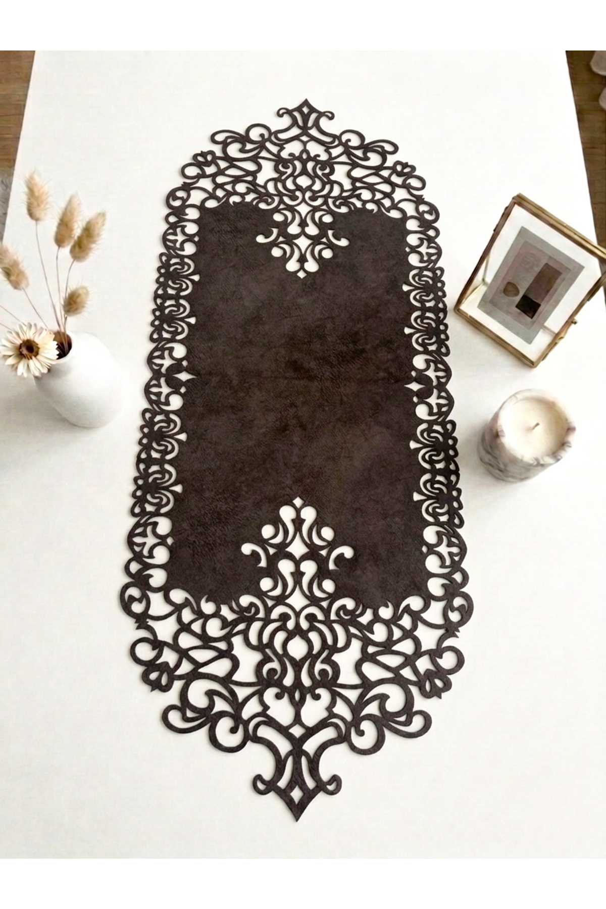 Dark Brown (Wenge) Suede Fabric Runner 40x100 Cm Coffee Table Length - Modern Design