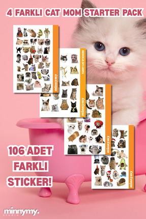 Minnymy 4lü Komik Kedi, Kediler, Sticker, Çıkartma, Ajanda, Günlük, Planlayıc...