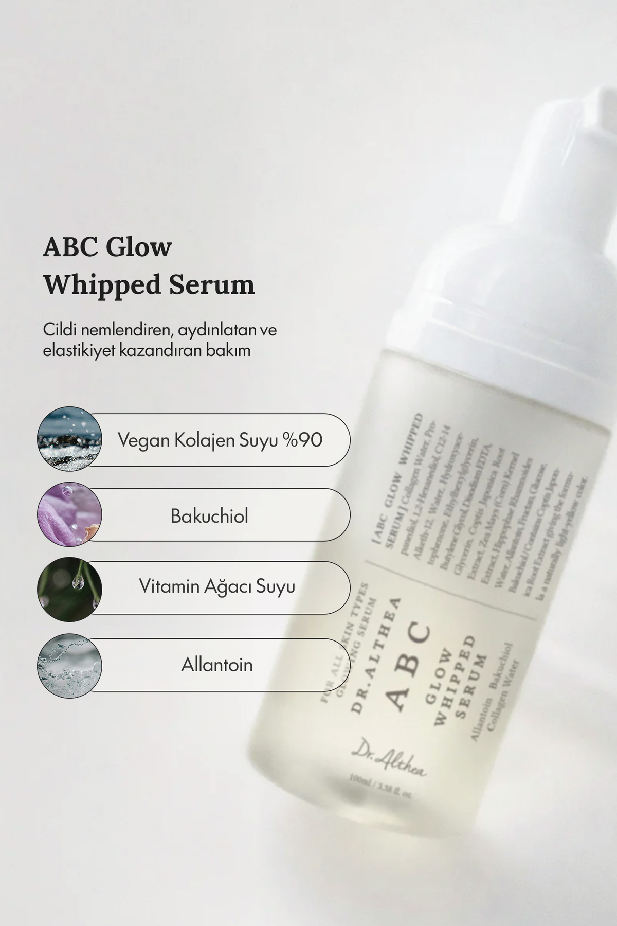 ABC Glow Whipped Serum | Aydınlatıcı Bakuchiol Collagen Vitamin Tree Water 3in1 Serum 100 ml — Althea-1 — تصویر 3 از 6