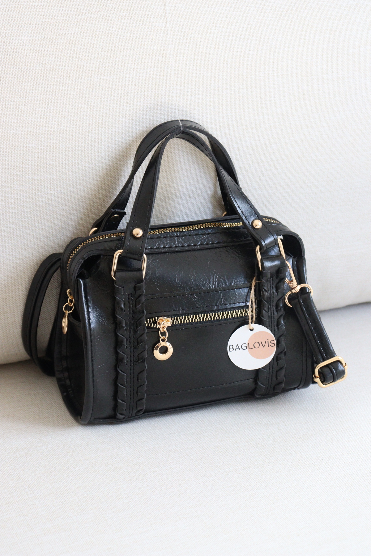 Women's Knit Detailed Shoulder Bag Zipper Front Zippered Stylish Casual Handbags Width20 Size15