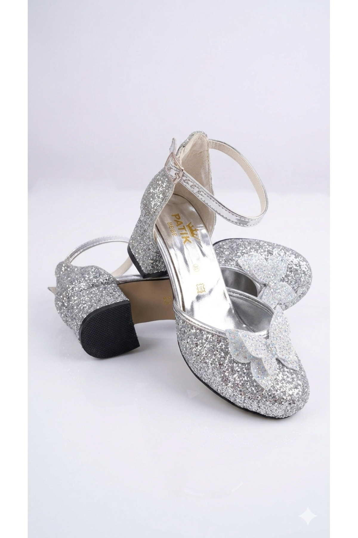 GIRLS STYLISH EVENING SHOES WITH SILVER PEARL STONE PATTERN