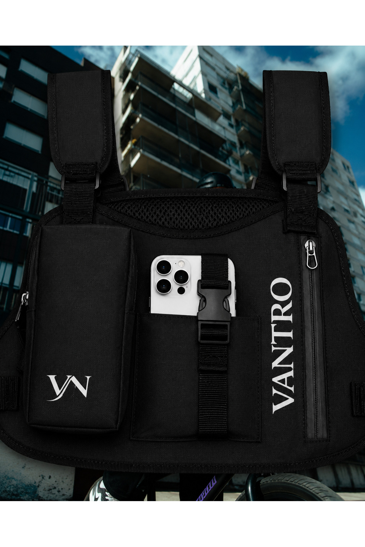 vantro Telefon Tutuculu Motorcu Göğüs Çantası – Moto Vlog, Spor ve Video Çekimi İçin
