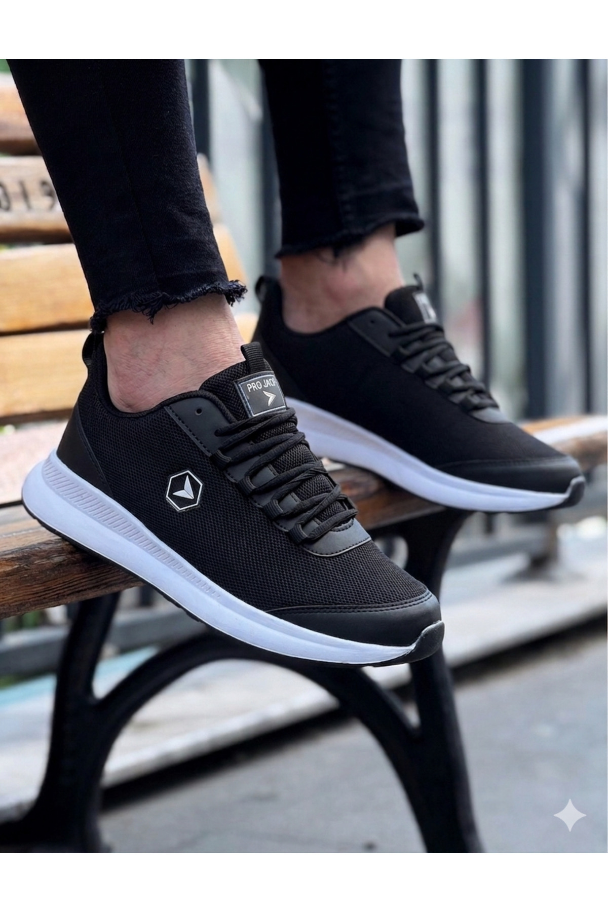 PRO JACK Siyah Beyaz Bağcıklı Sneaker Koşu Yürüyüş Erkek Spor Ayakkabı görsel 7