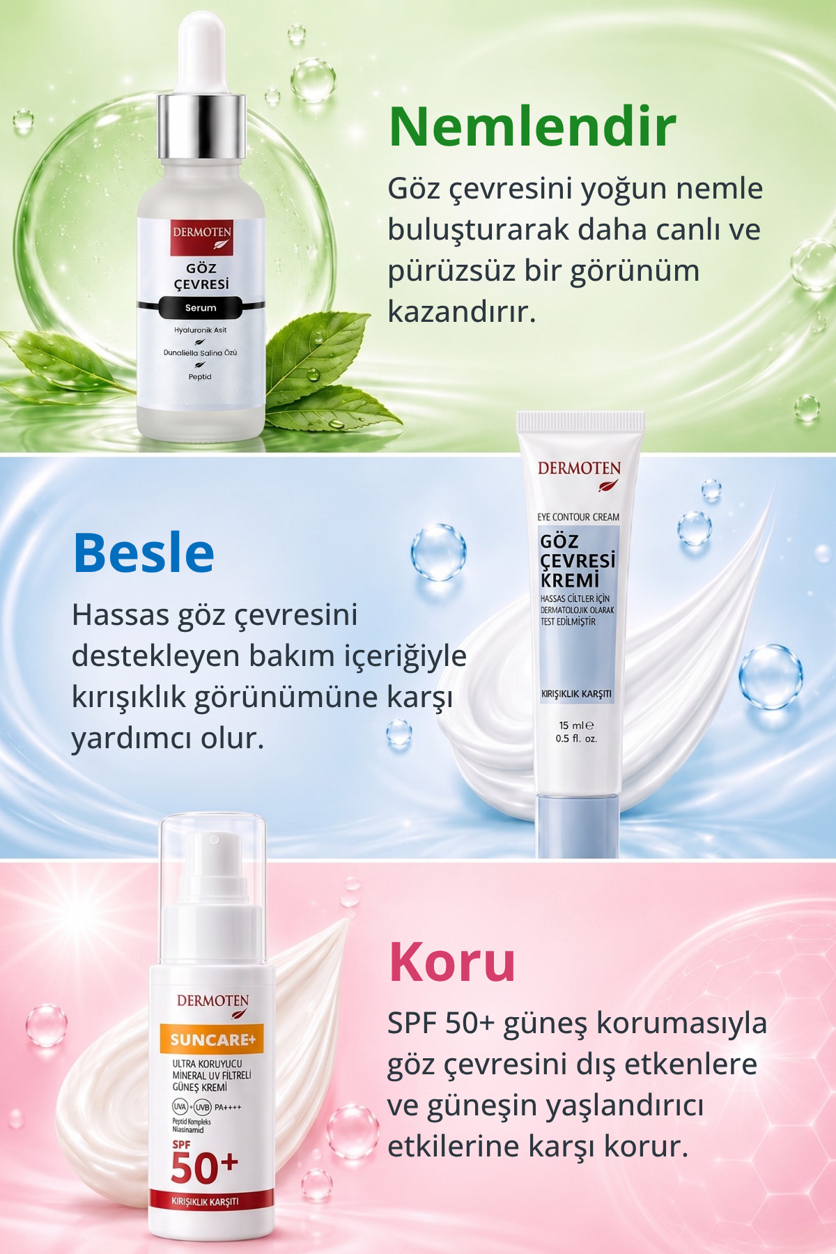 Göz Çevresi Bakım Seti | Kırışıklık, Kuruluk, Koyu Halka İçin Aydınlatıcı Nemlendirici Bakım Seti — dermogozbakimseti — تصویر 2 از 6