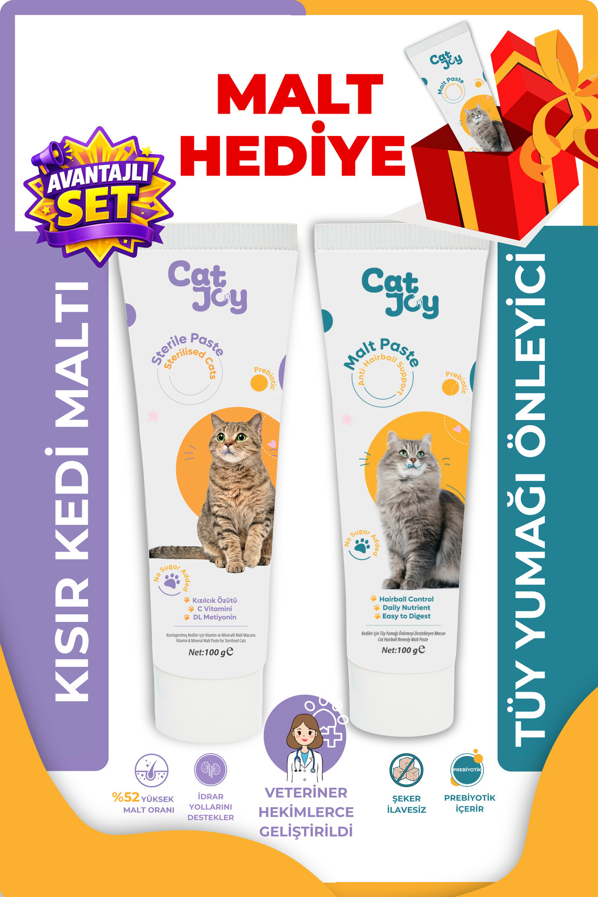 CATJOY Süper 2 Li Paket Anti-hairball Malt Macun 100gr Ve Sterile Malt Macun 100gr - Fiyatı, Yorumları