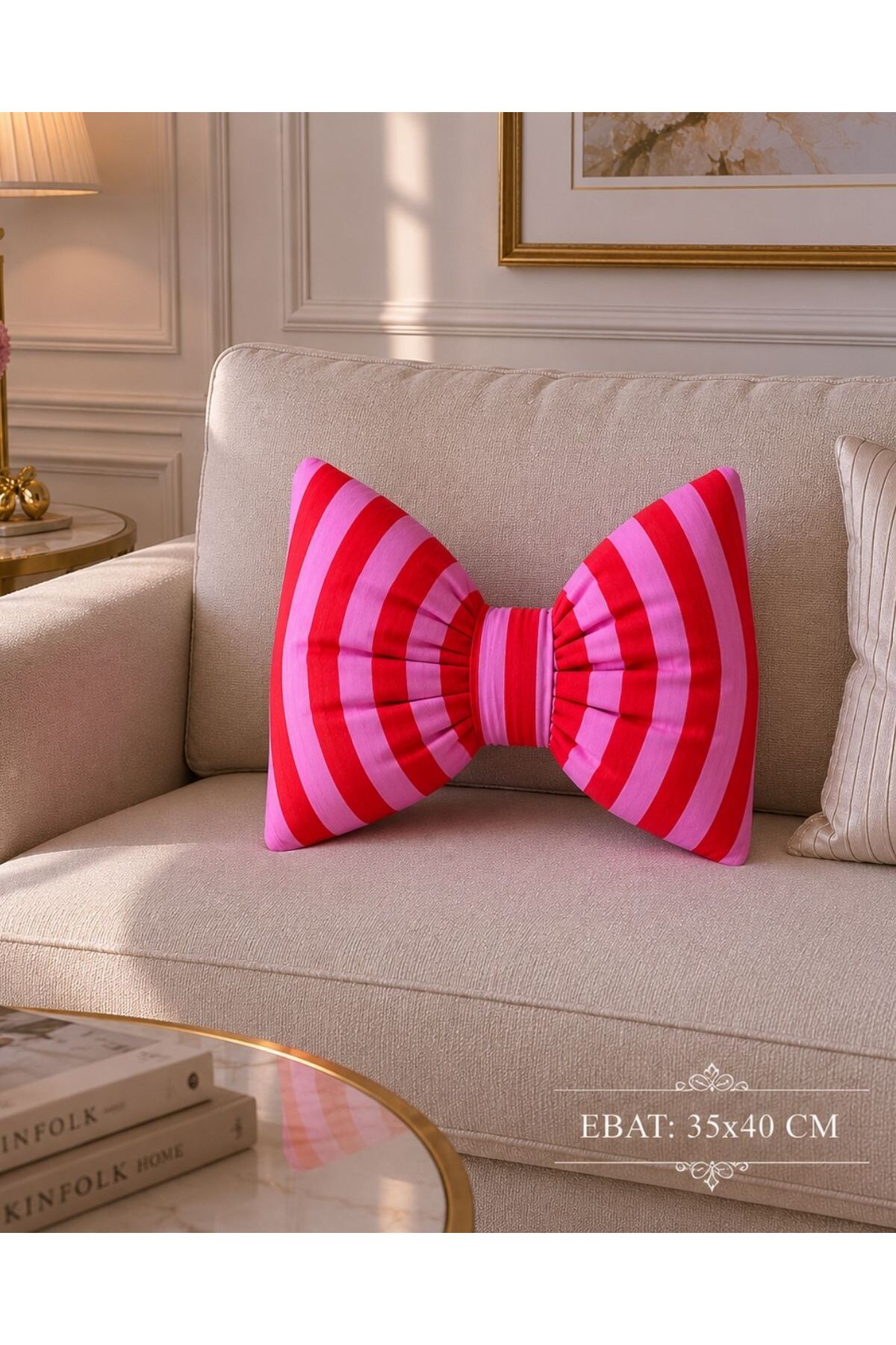 Red Pink Striped Bow Decorative Pillow 35x40 cm