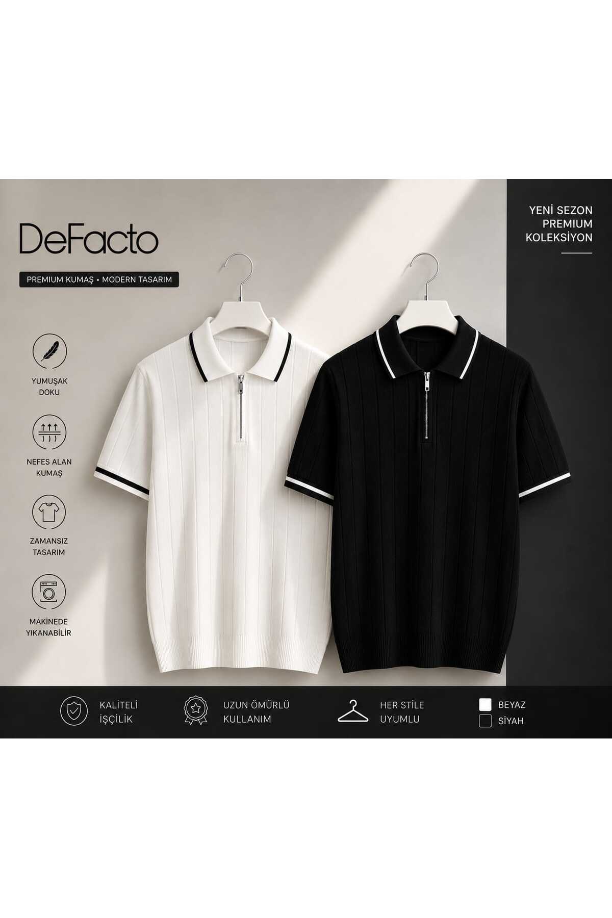 Defacto 2 li set avantajlı paket erkek yazlık triko premium kalite tişört / t-shirt ( 2 al 1 öde )