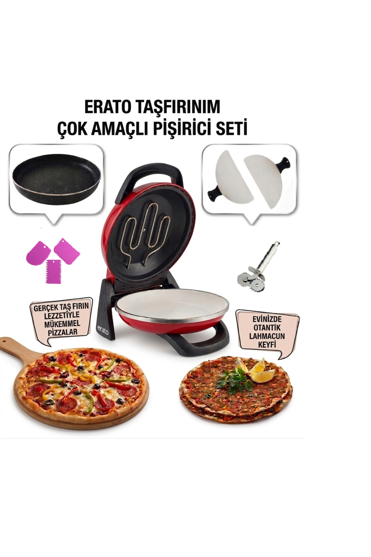 gözdehome Otomatik Pizza ve Lahmacun Makinesi Taşfırınım - KIRMIZI