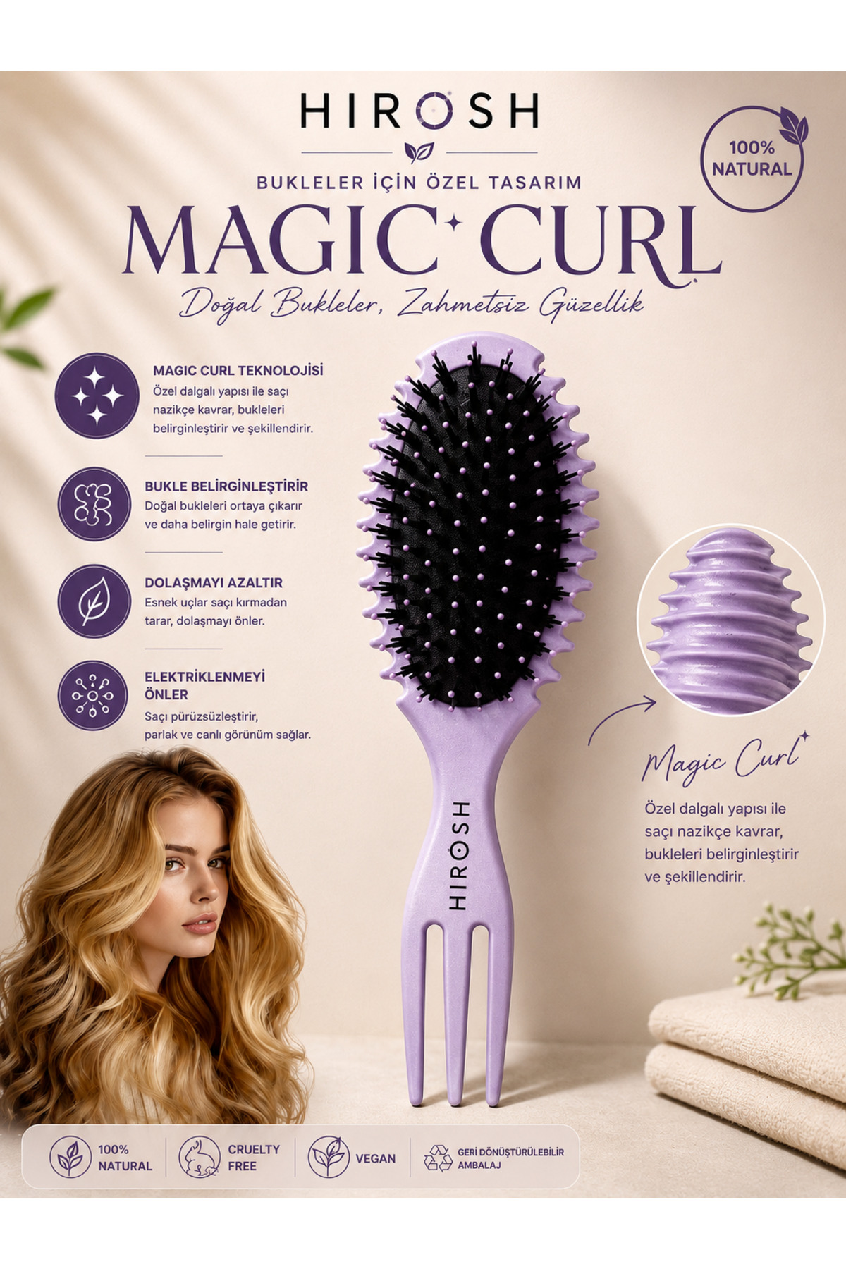 Magical Curl Saç Fırçası Kıvırcık Saç Belirginleştirici Tarak Oval — رنگارنگ MAGIC — تصویر 2 از 5