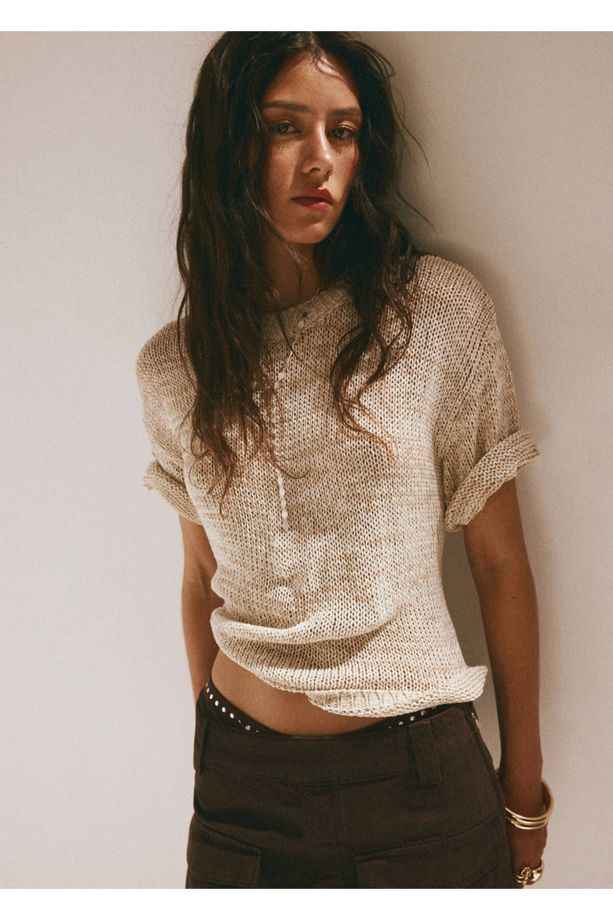 MANGO  Short-sleeved heathered knit sweater