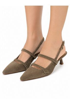 Rexba Vizon Süet Slingback Kadın Topuklu Ayakkabı Sivri Burun Kitten Heel Kıs...