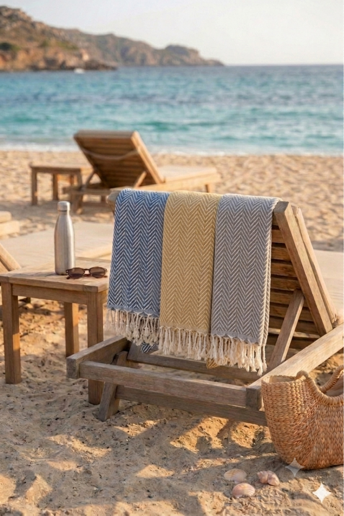FUNNDY Set od 3 100% pamuk peštemal peškira za plažu - XXL 100x180cm, žuto-si...