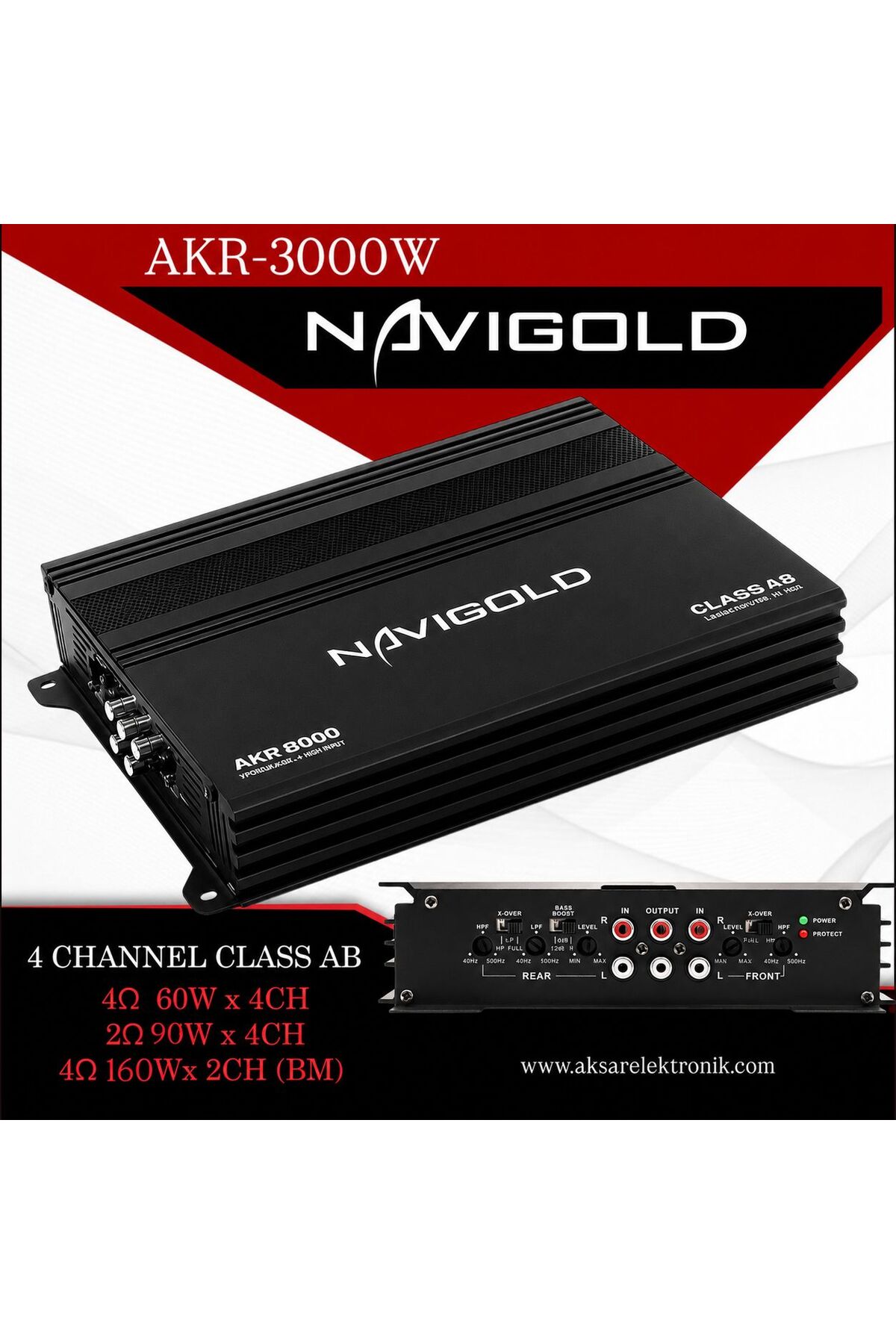 Navigold AKR-3000 4KANAL 3000WAT 4x60w RMSPROFESYONEL STEREO OTO