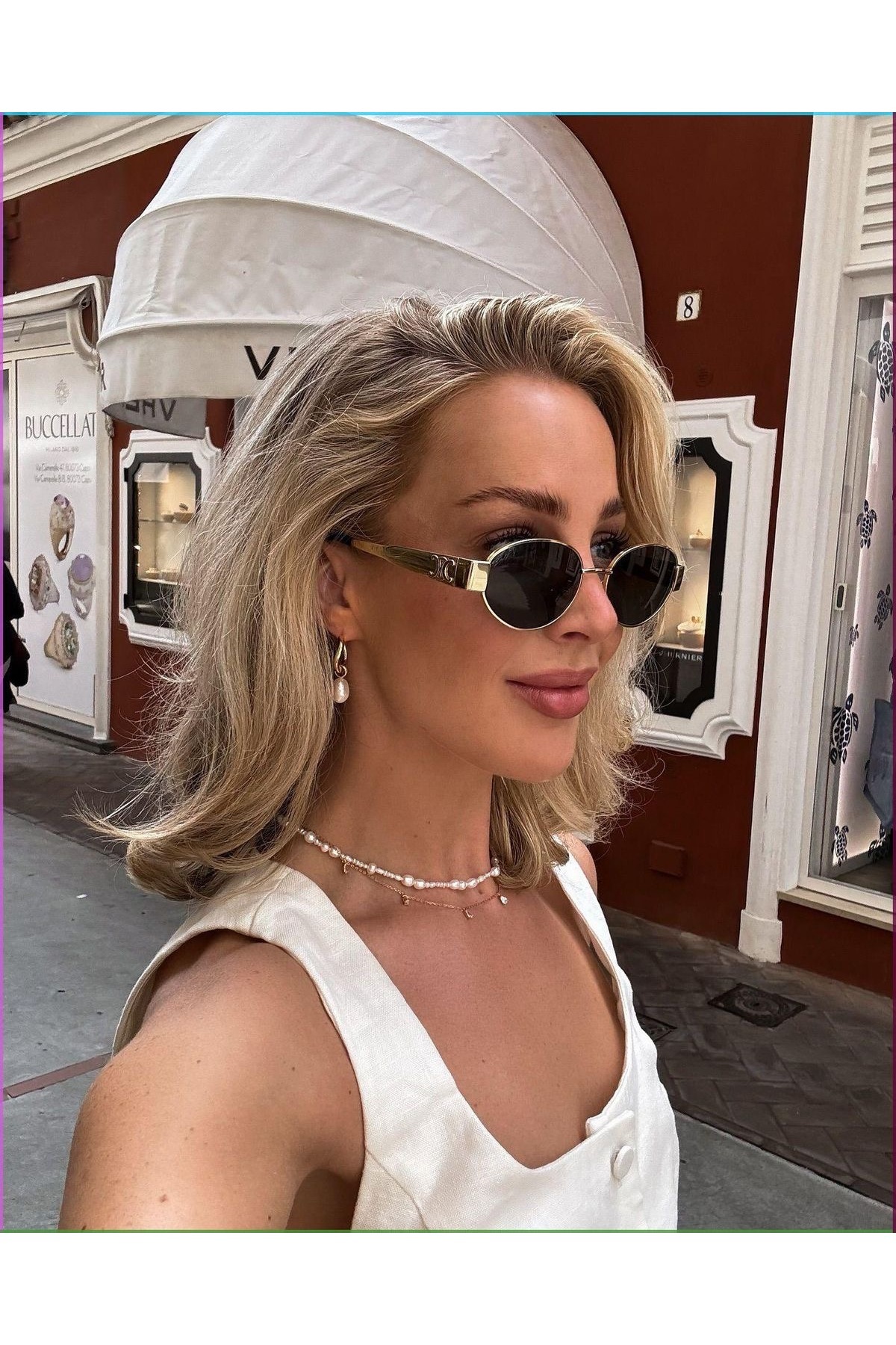 PİYESBOUTİQUE Alev 56 Ekartman Unisex Kadın Erkek Uv400 Korumalı Oval Gold Siyah NyIon Cam Metal Güneş Gözlüğü görsel 3