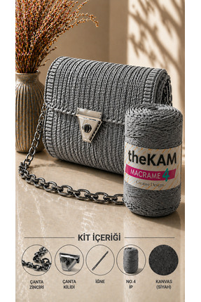 thekam Seul Çanta Örgü Kiti - No4 Gümüş Gri Renk / Kanvas Çanta Örgü Kiti (Ki...