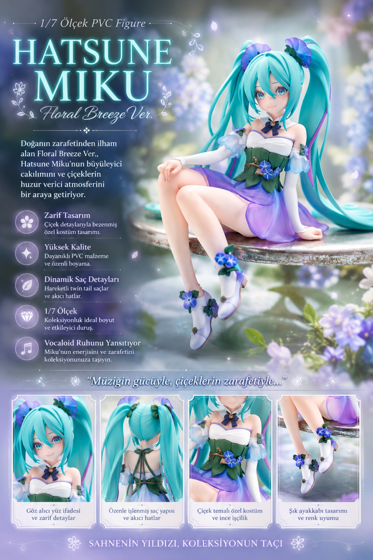 Zigver Anime Hatsune Miku Figure Morning Glory Fairy Flower Pvc