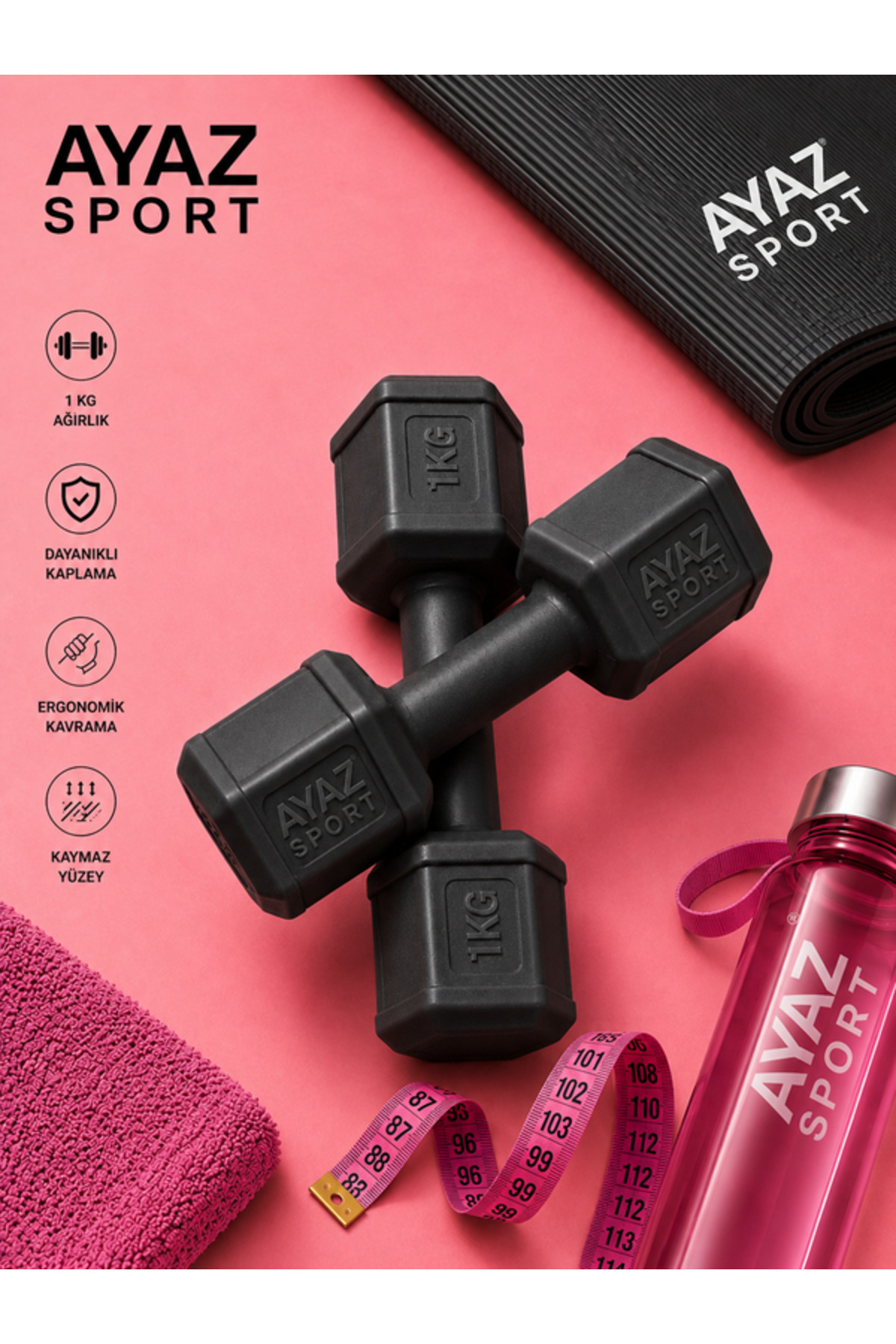 AYAZ SPORT Siyah Plastik Dambıl Seti 1 Kg 2 Adet