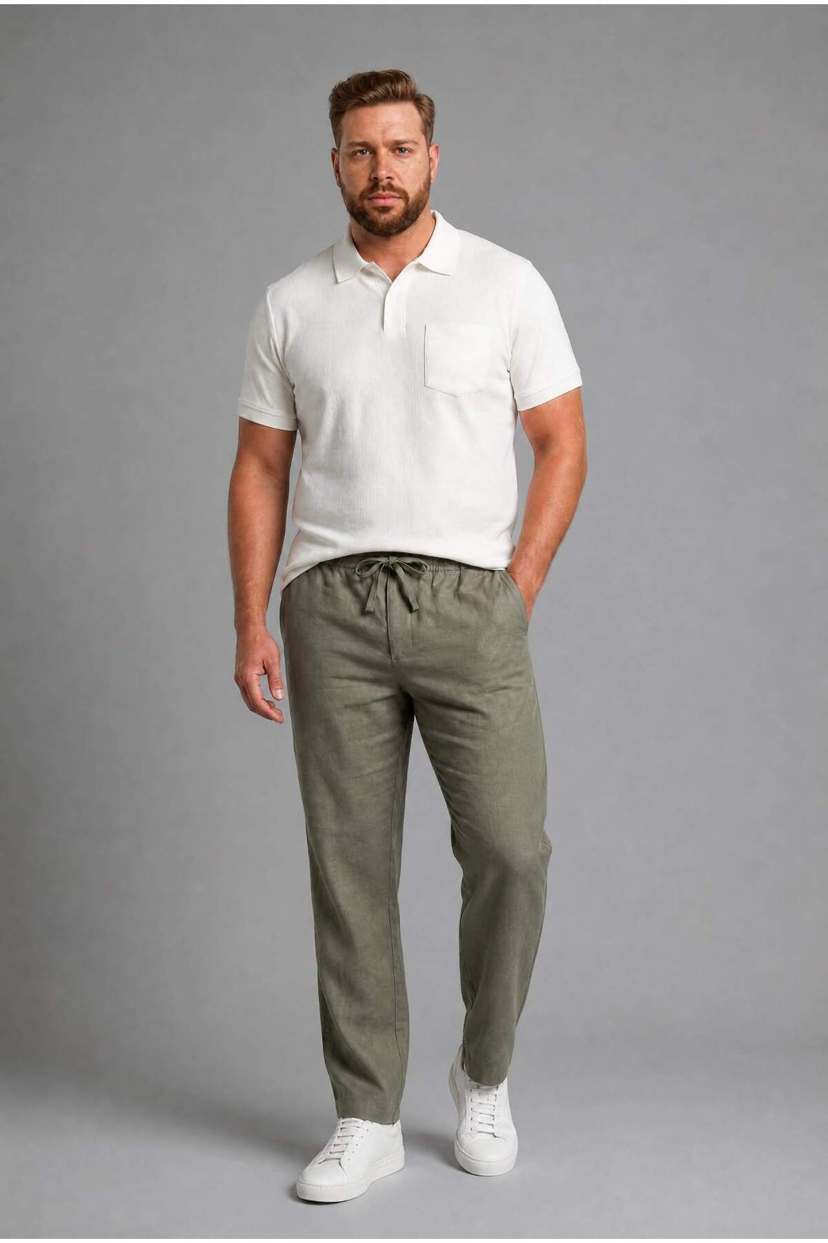 Defacto 100% Cotton Regular Fit Plus Size Waist-Tie Pants H2090Ax26Sp