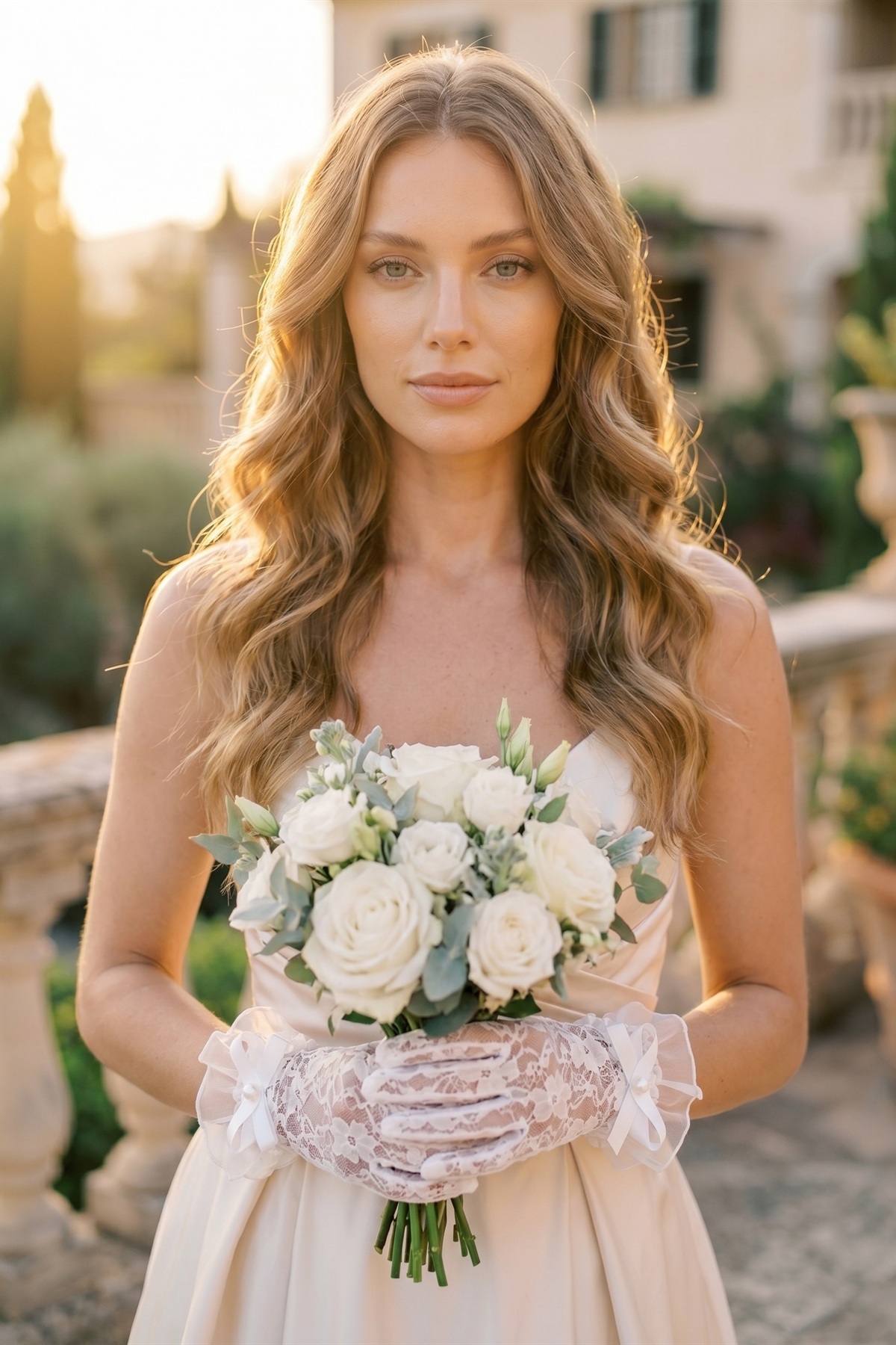 Elegance Scarf Çiçekli Dantel İnci Fiyonklu Gelin Eldiveni Kırık Beyaz Nikah Gelinlik Düğün Abiye Davet Söz Kına görsel 4