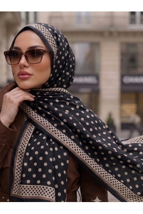 Nazellaa Puantiyeli Bambu Kraş Şal - Kahve Siyah