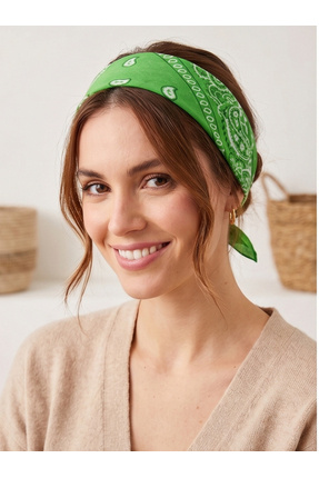 D scarf YEŞİL ETNİK DESEN BANDANA