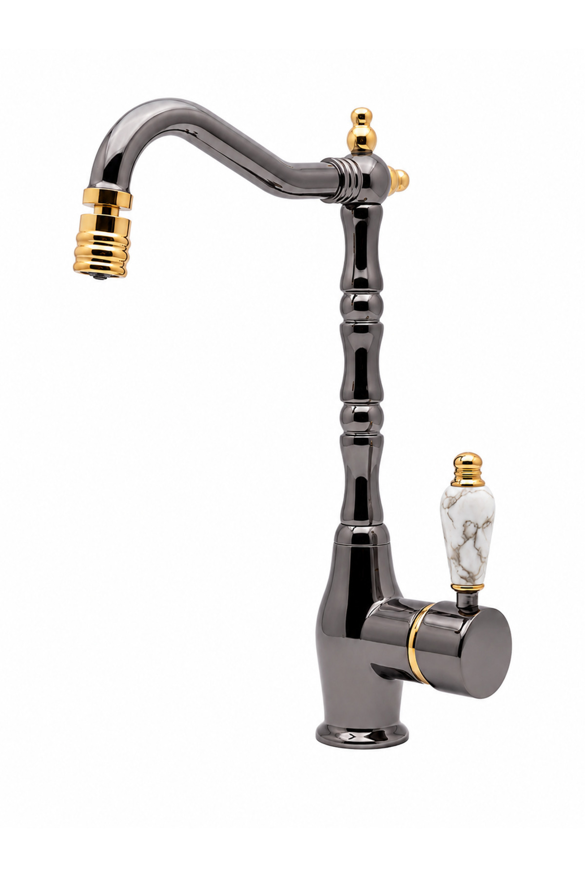 Rustic Vitange Kitchen Sink Faucet- Zen Design Brass- 360° Moving Head- MARBLE PATTERN HANDLE