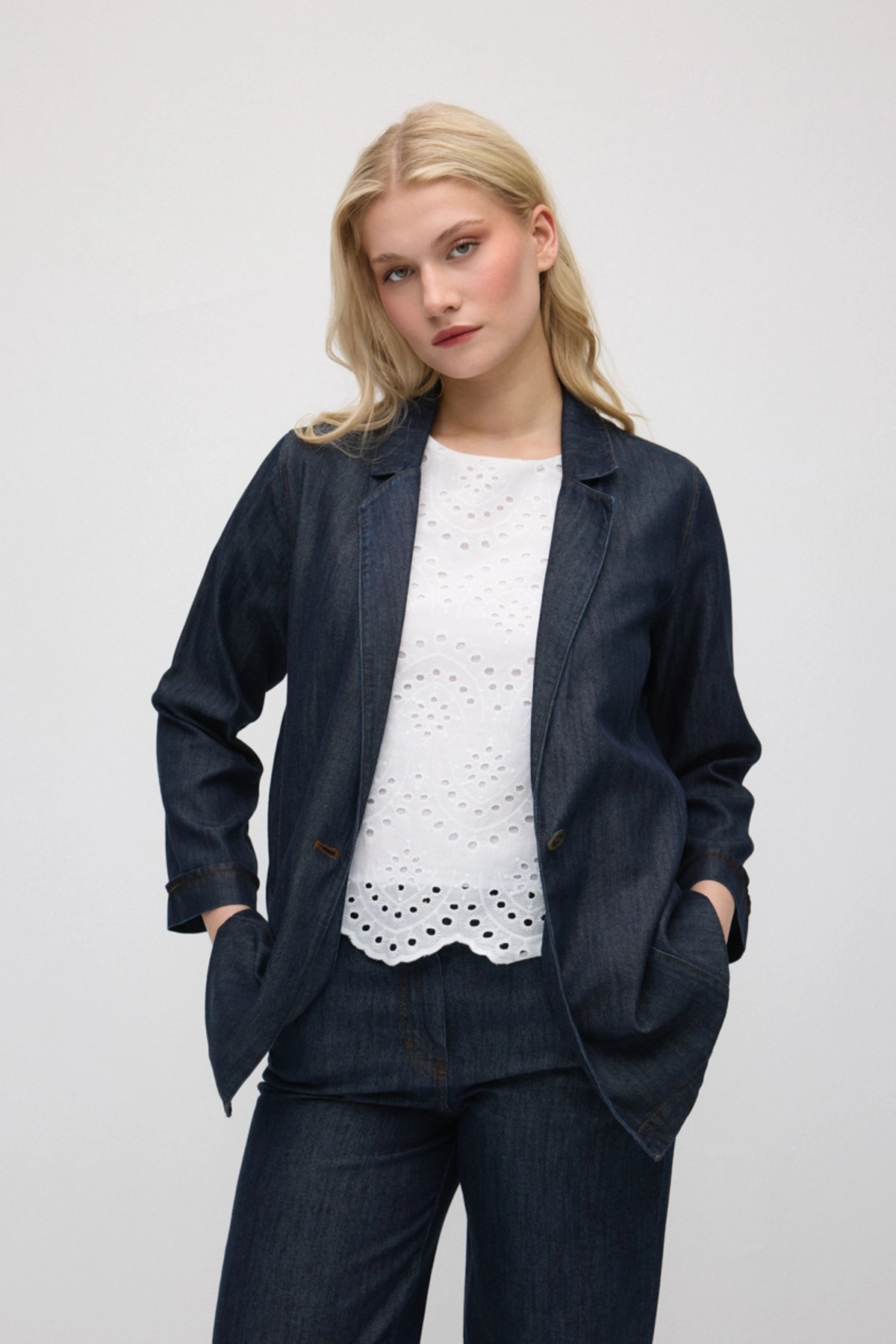 Gusto Tencel Denim Rahat Kesim Ceket - Lacivert