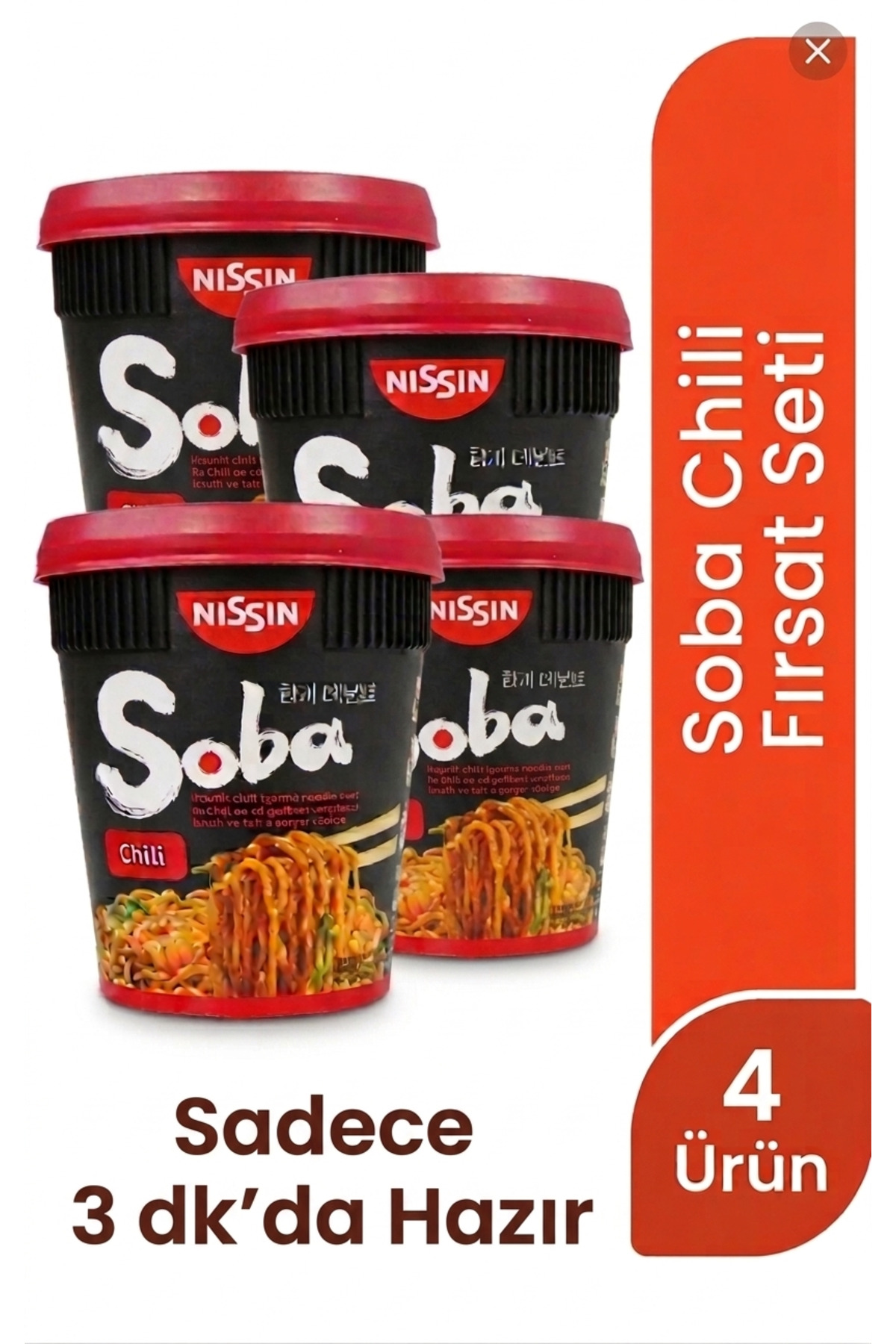 Nissin Noodles NISSIN SOBA CUP CHILLI 92 GR 4'LÜ SET JAPON NOOUDLE