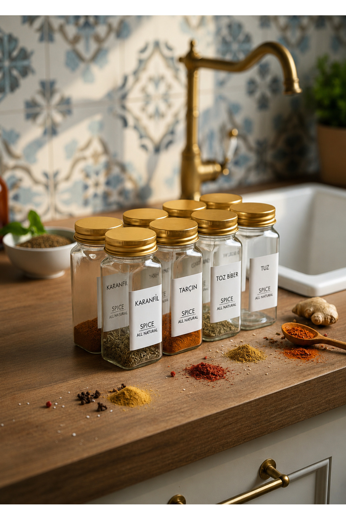 12 Pieces Square Shaped Glass Spice Rack Set With 32 Stickers Gift...