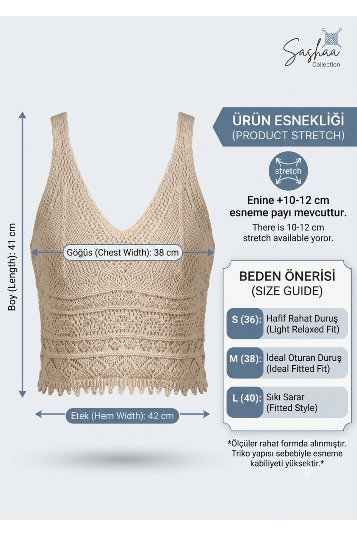 Sashaa Collection ajurlu askılı dantel detaylı crop bluz görsel 5
