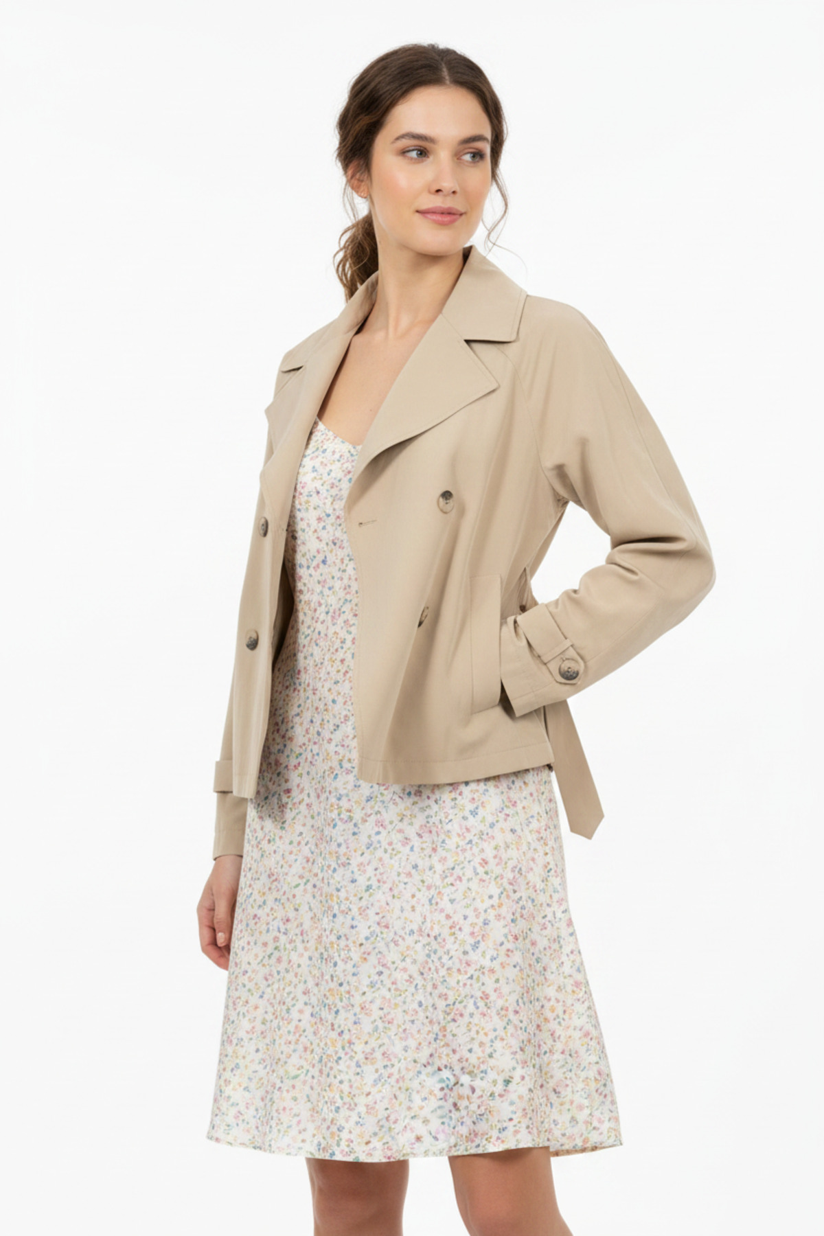 Women's Short Cotton Unlined Summer Trench Coat Beige 1510