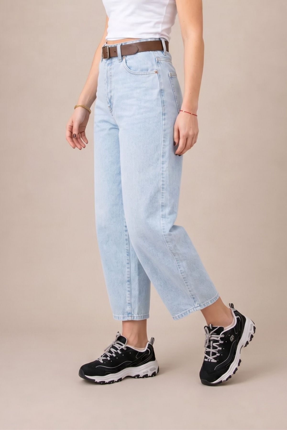 FlexiFit Yüksek Bel Kar Yıkama Baggy Jean Kot Pantolon - Deri Kemer Hediyeli görsel 7