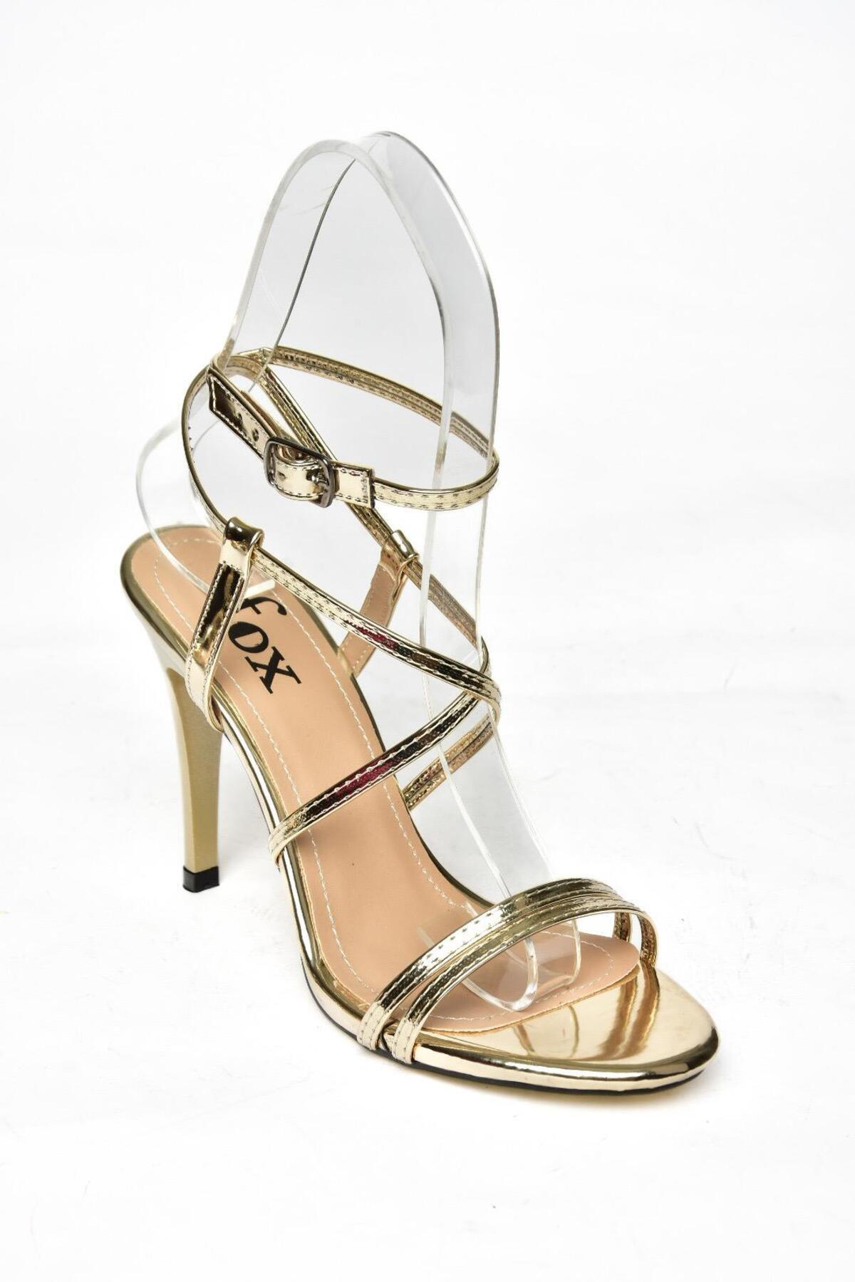 Fox Shoes S997066334 Altın Ayna İnce Topuklu Kadın Abiye Ayakkabı görsel 6