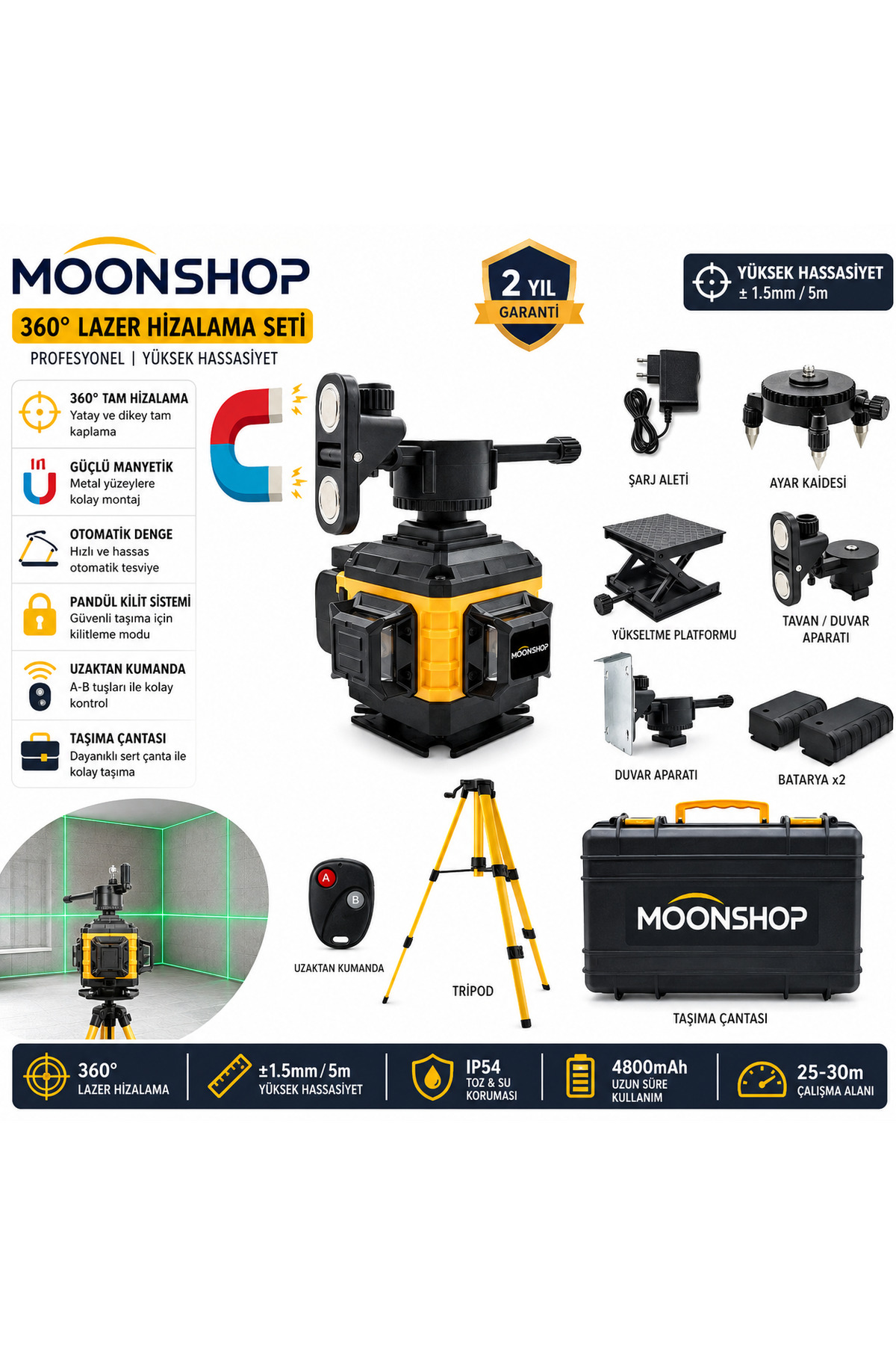 MOONSHOP Pro Alman Kaucuk 360° 16 Köşe Otomatik Hizalamalı Çizgili