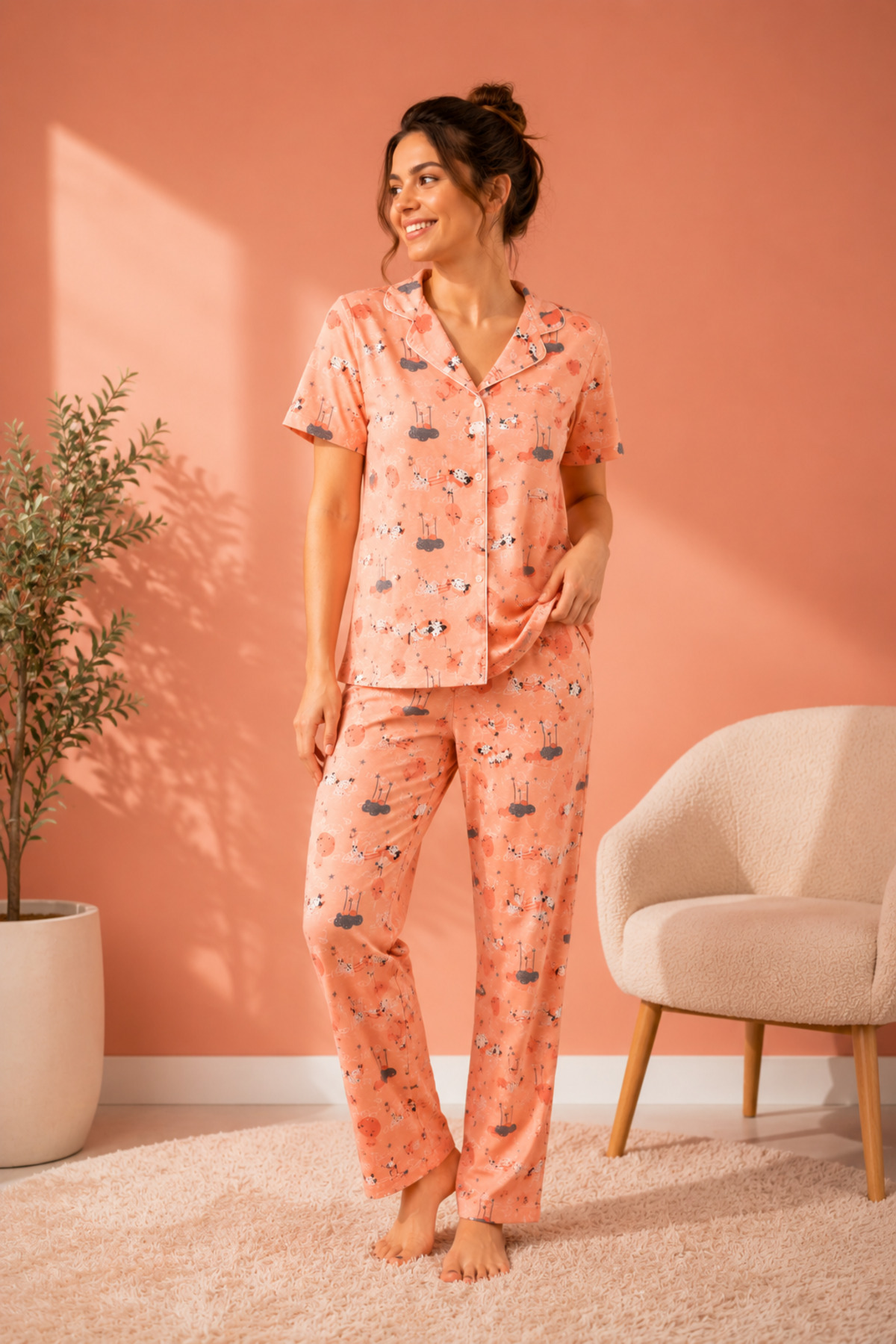 STRAWBERRY Pamuklu Düğmeli Pijama Takım görsel 3