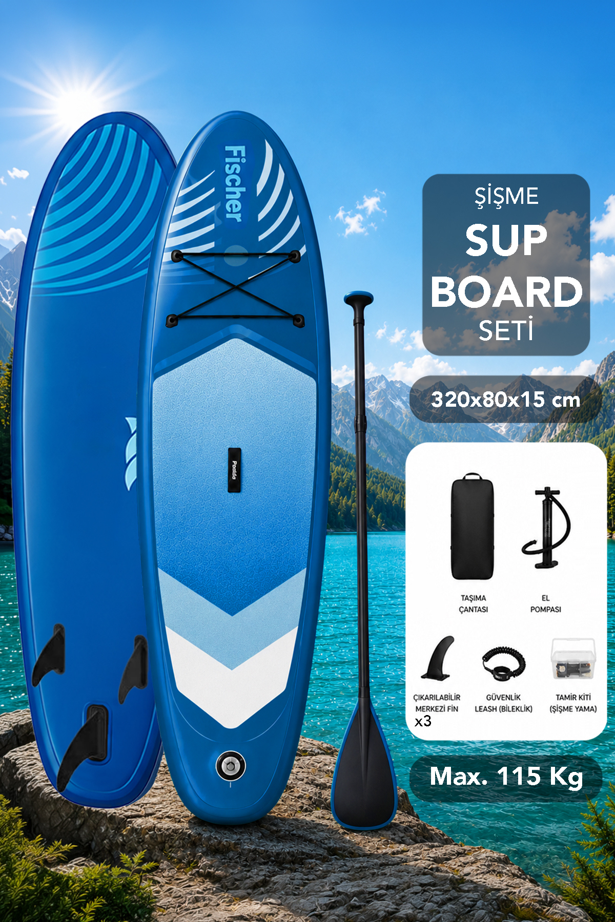 Fischer Şişme Sup Board Seti - 115kg Taşıma Kapasiteli Taşıma