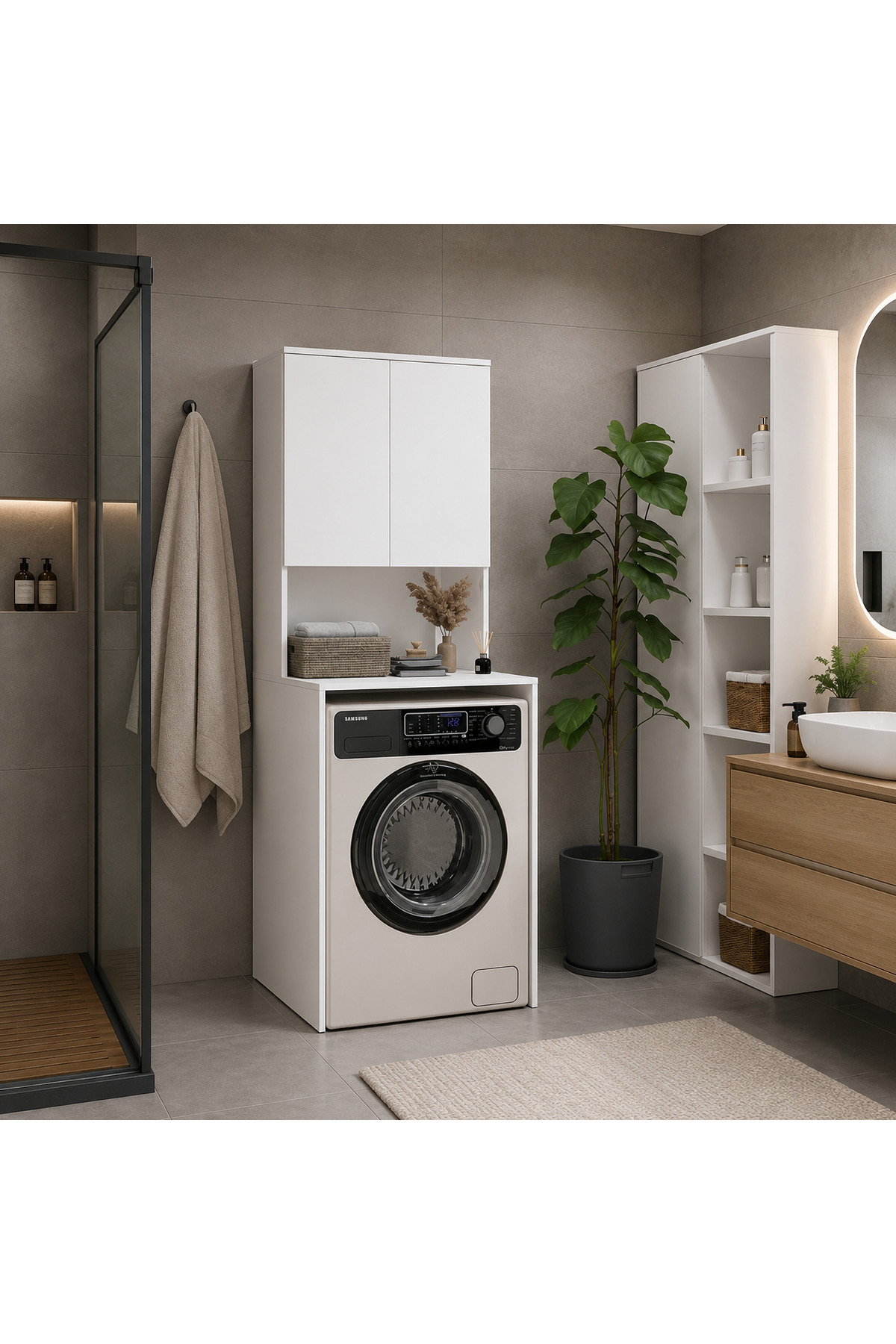 Washing Machine Cabinet-Matt White 65x182x60 cm (WxHxD)