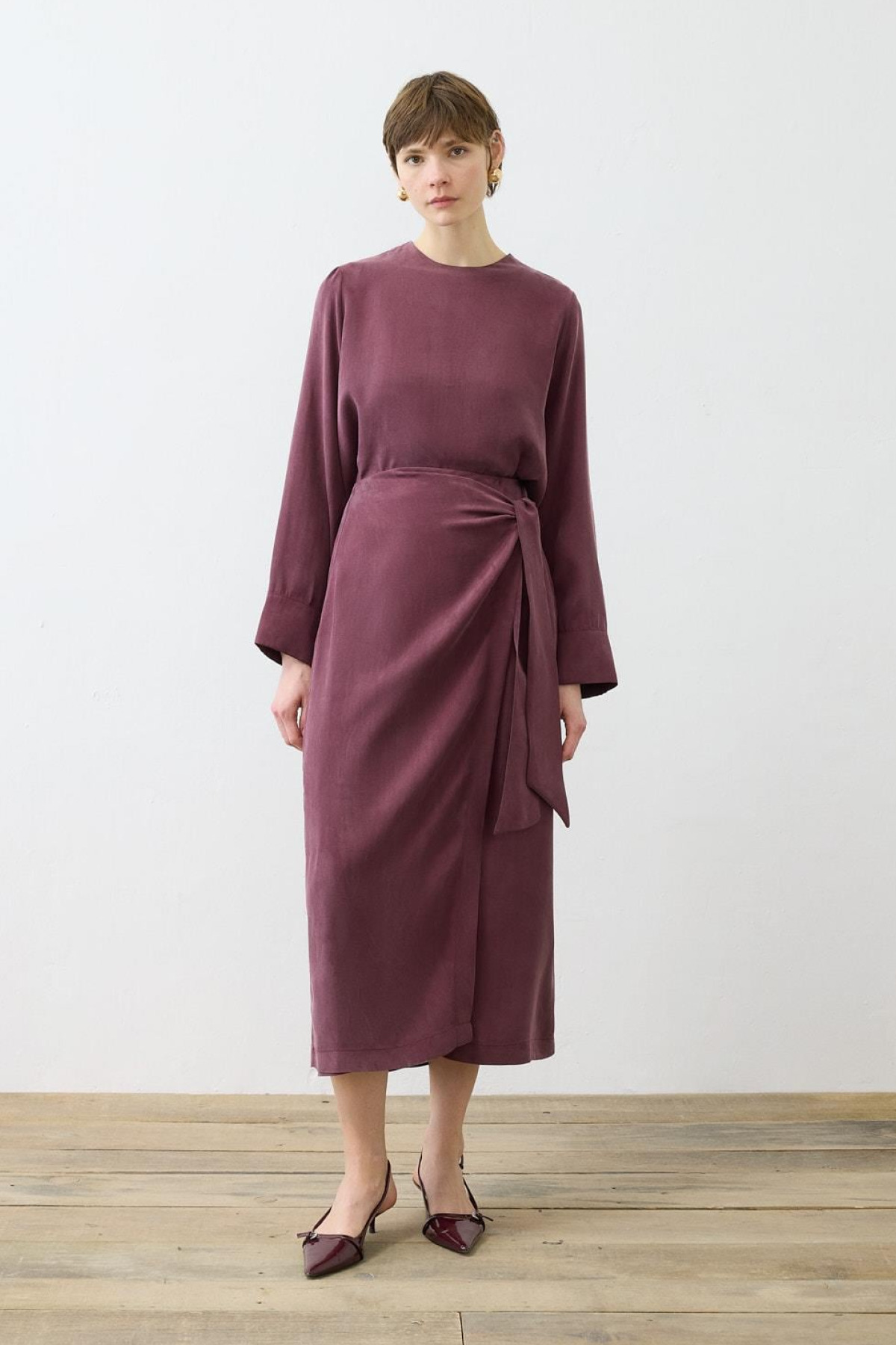PRİME GROUND SILK DOUBLE SKIRT SET - BURGUNDY
