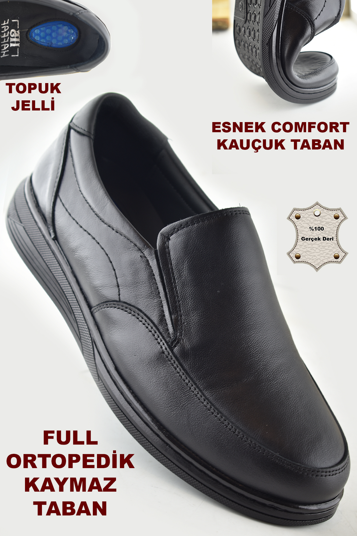 ISPARTALILAR 401 Orthopedic Heel-Massage Genuine Leather Winter Men's Shoes Rubber Sole