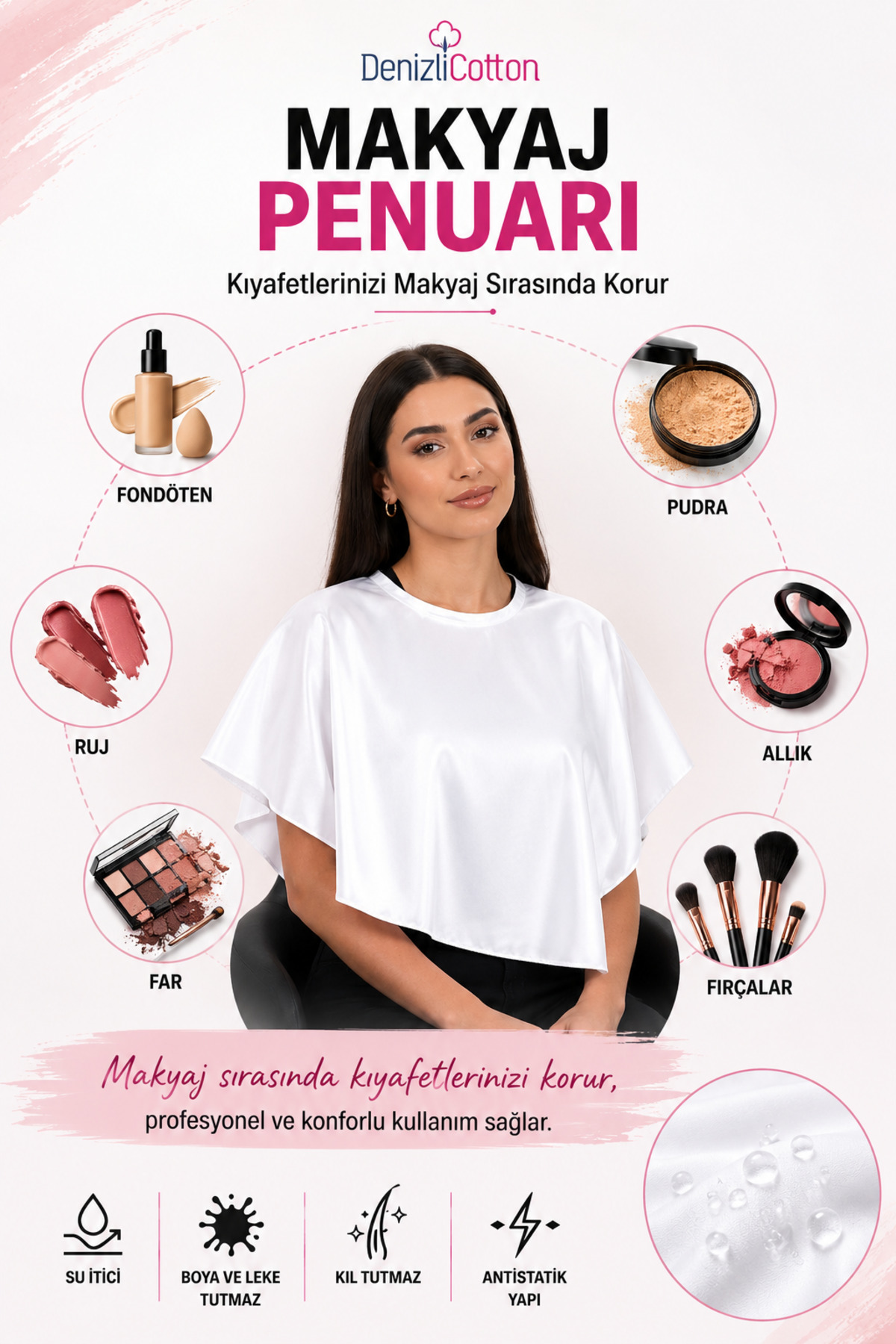 Makyaj Penuarı Su İtici Boya ve Leke Tutmayan Kıl Tutmaz Profesyonel Kullanım Beyaz — TYC8NOYJWN169965684859517 — تصویر 4 از 5