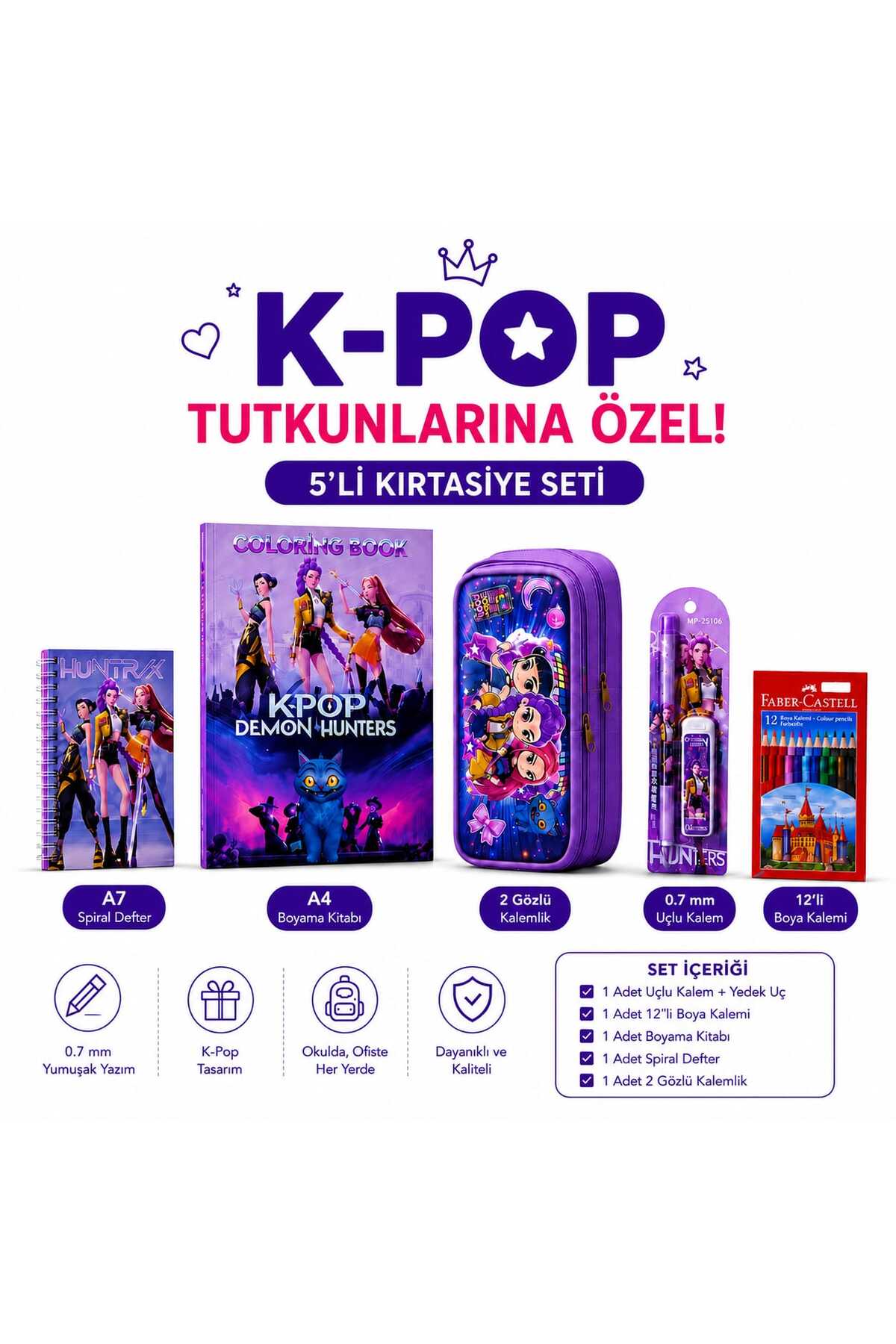 PeriMila K-POP Karakterli Figürlü Eğlenceli Kırtasiye Seti 6'lı