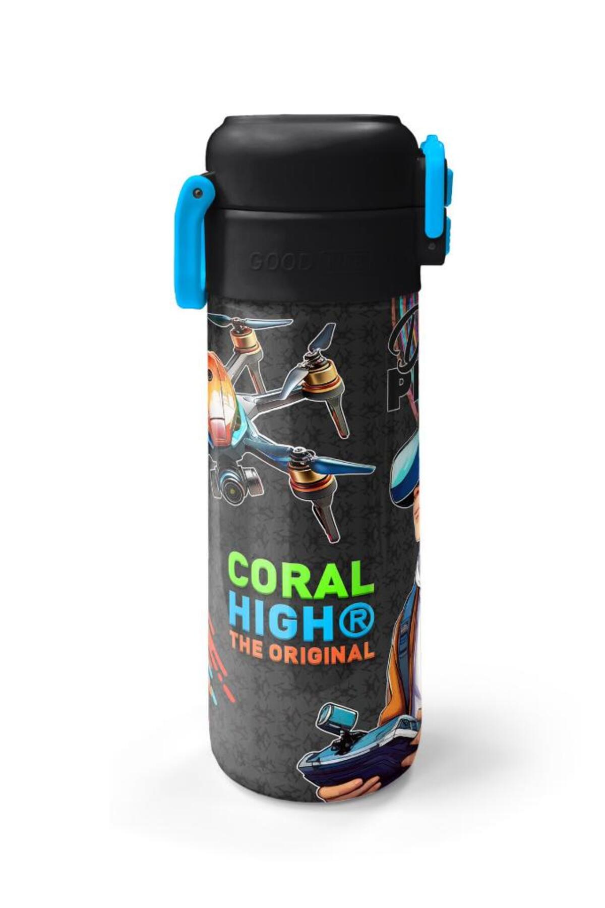 Kids Siyah Drone Pilot Desenli Pipetli ve Direkt İçim Çelik Termos 500 ml 31996