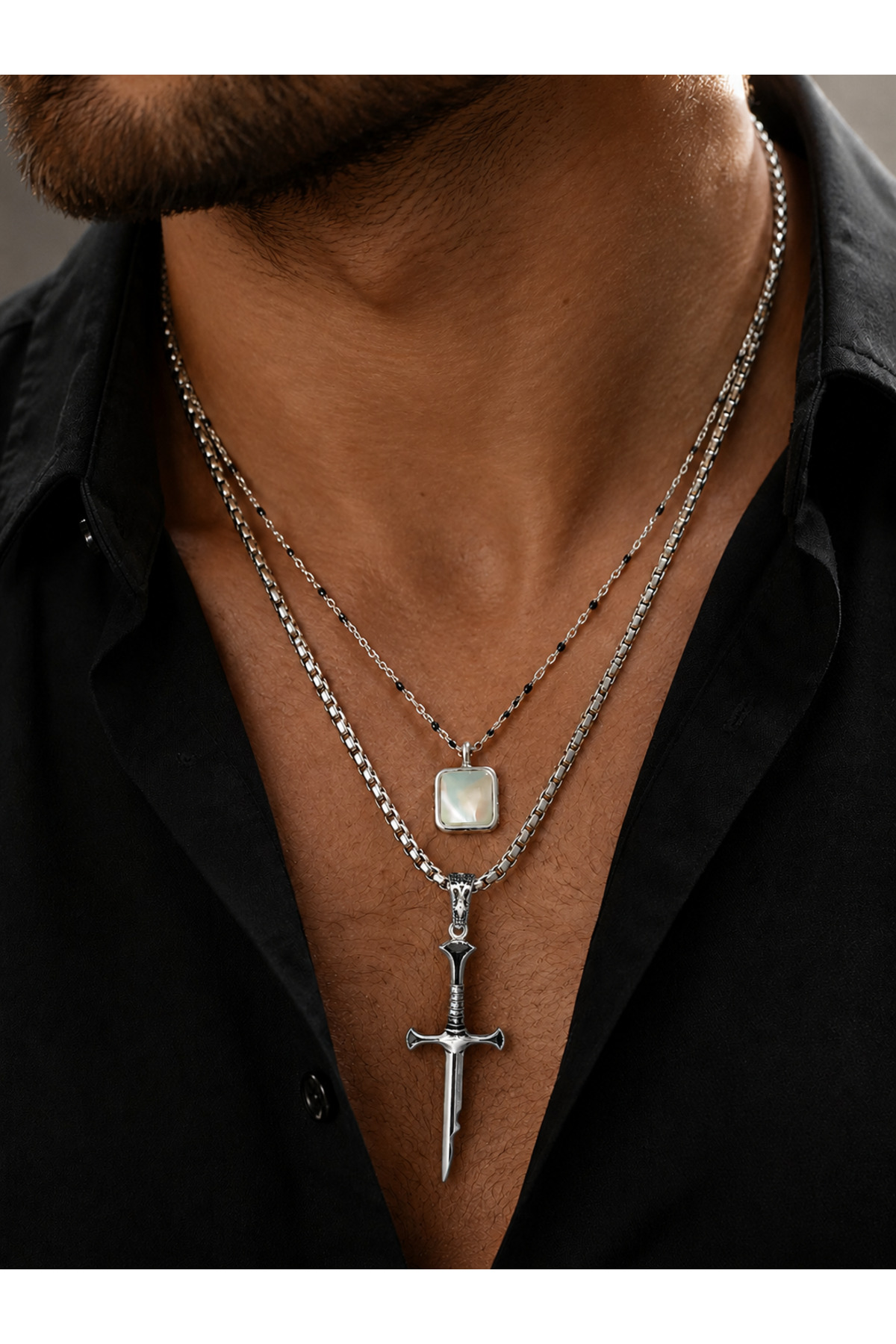 Men's Isildur Broken Sword Narcissus of Power K-101 Stainless Kromix Steel Silver Plated Necklace