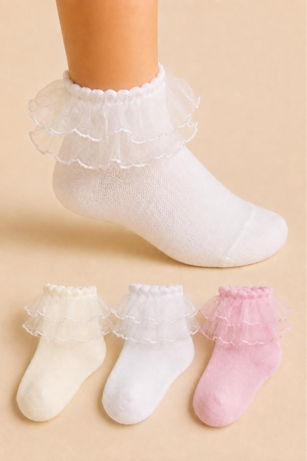 3 Pairs of Soft Lace Girls Socks