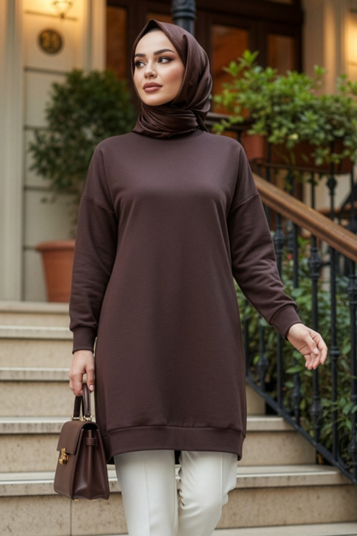 N.S NEVA STYLE Koyu Kahverengi Tesettür Tunik 30644KKH