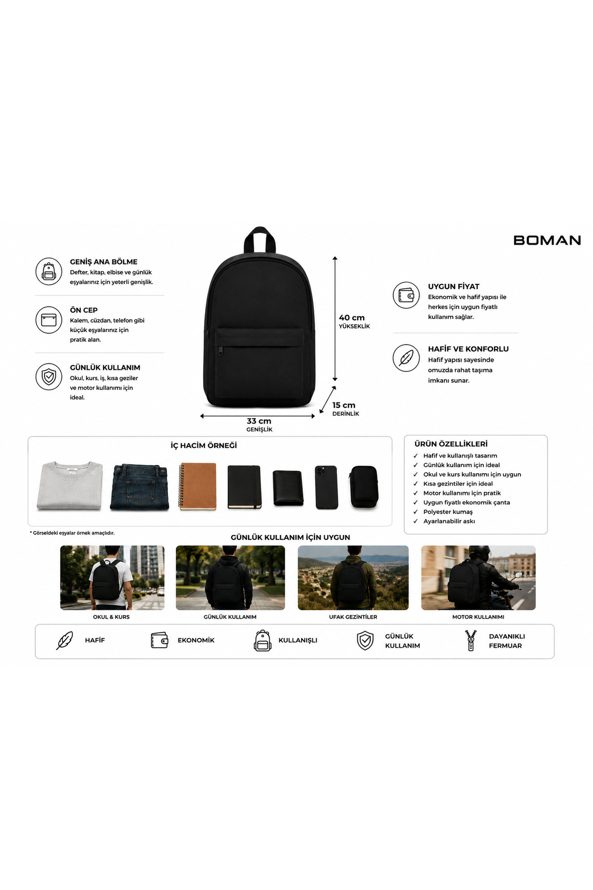 Axebag Siyah Unisex Spor Günlük Ve Okul Sırt Çantası & Travel, Sport And Phase Backpack Black görsel 3